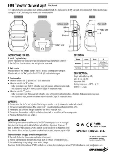 Тактический маячок на шлем OPSMEN F101 (черный корпус) GREEN + IR