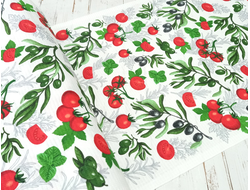 Вафельное полотно 176 г/м2 цвет белый принт Томаты и оливки