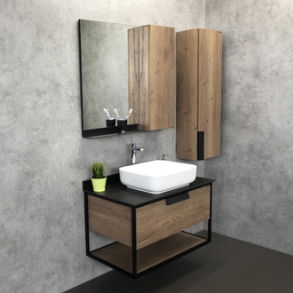 Тумба-умывальник "Кёльн-90-1" дуб темный с черной столешницей, с раковиной COMFORTY T-Y937