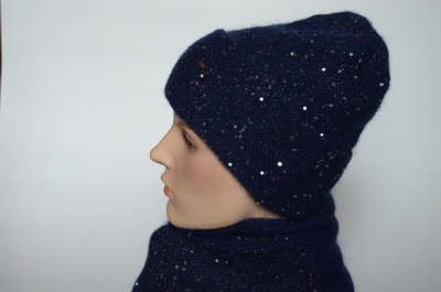 Шапка с отворотом и шарф синего цвета Вицио Италия 6943 фото