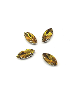 Стразы стеклянные пришивные в цапах, 7*15 мм цвет золото