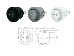 Выключатель клавишный  круглый D-23мм  "1-0" ЧЕРНЫЙ / СЕРЫЙ / БЕЛЫЙ