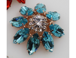 ПУГОВИЦЫ ДЕКОРАТИВНЫЕ СО СТРАЗАМИ Dolce&Gabbana, 31 мм. 50 шт. Р-0020. Цвет: бирюзовый