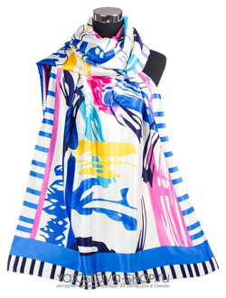 Модель: 10689-10. Палантин бело-синий с абстрактным ярким рисунком.