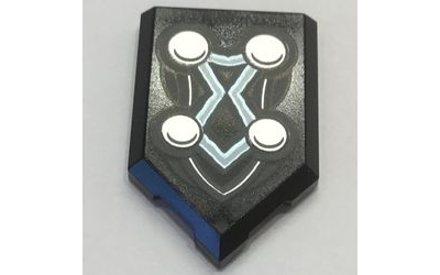 Tile, Modified 2 x 3 Pentagonal with 4 Circles and Blue Energy Lines Pattern, Black (22385pb210 / 6329744)