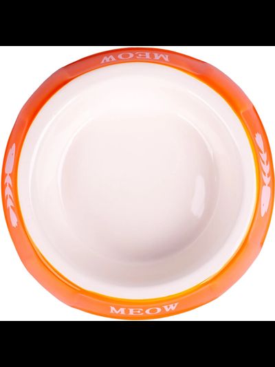 Миска Mr.Kranch керамическая для кошек оранжевая c рыбками 140 мл