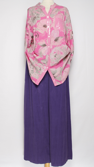 РУБАШКА БОХО "Карман планка пайетки" цветы белая, желтая, фуксия до р.52