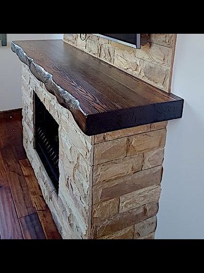 каминная полка из бруса лиственницы в тонировке