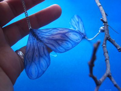 "Небокрылые феи весенних дождей", длинные серьги с шёлком и каплями