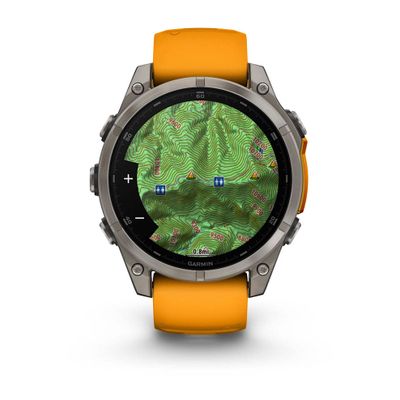 Умные часы Garmin Fenix 8 - 47 мм, AMOLED Sapphire, Titanium, светло-серый, оранжевый силиконовый ремешок (010-02904-11)
