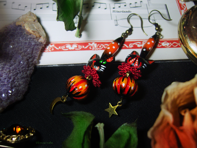 Серьги с котиками и тыквами "Легенды октября", украшение к Хэллоуину