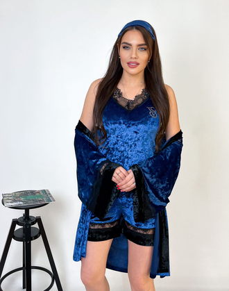 Пижама Виктория Сикрет 6в1 велюр синий