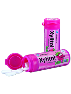 Детская жевательная резинка с ксилитом Xylitol, земляника, Miradent, 30 подушечек.