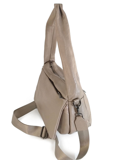 (АРТИКУЛ: 9606/1) СУМКА ЖЕНСКАЯ, НЕБОЛЬШАЯ, НАТУРАЛЬНАЯ КОЖА, БЕЖЕВАЯ, РУЧКА ЧЕРЕЗ ПЛЕЧО, С ТЕКСТИЛЬНЫМ ПЛЕЧЕВЫМ  РЕМНЕМ