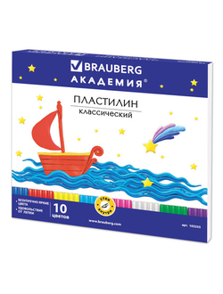 Пластилин классический BRAUBERG, 10 цветов, 200 г, со стеком, картонная упаковка, 103255