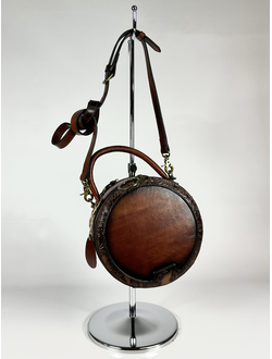 Женская винтажная круглая сумка из натуральной кожи 83919 brown