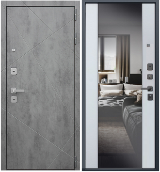 Стальная дверь Дуэт БР  /  СБ16 зеркало Белый матовый