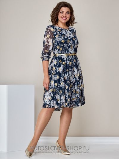 Модель: 2396.Шифоновое женское платье в синем цвете с цветочным принтом