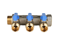 Коллектор распределительный STOUT с шаровыми кранами 3/4", 3 отвода 1/2" (синие ручки) (Арт. SMB 621