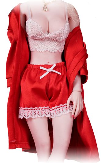 Женская пижама, набор из 3 предметов (красная) - 1/6 - Three-piece high imitation silk pajamas (SA024C) - SA Toys