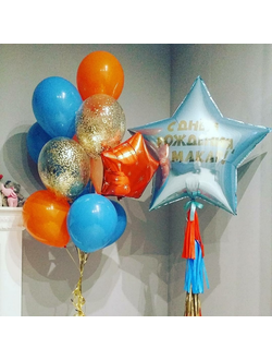 Композиция "Голубая звезда и оранжевые шарики"
