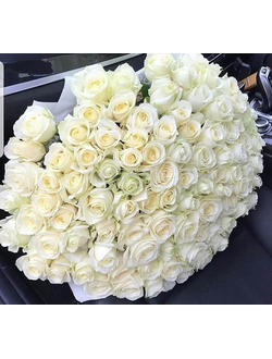 Букет 101 белая роза 70-80 см с оформлением