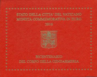 2 евро 200-летие папской жандармерии, в буклете. Ватикан, 2016 год