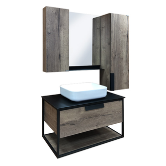 Тумба-умывальник "Кёльн-90-1" дуб темный с черной столешницей, с раковиной COMFORTY T-Y937