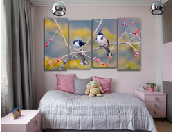 Модульная картина "Свирестелы на веточке"