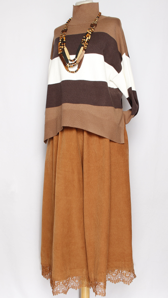 Джемпер высокий ворот "ПОЛОСКА" коричневый, серый  р.44-48