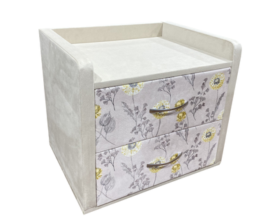 Прикроватная тумба MyCloud Равенна, со стеклом, из мебельной ткани, два ящика