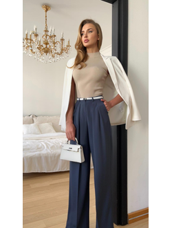 Брюки палаццо со складками (синий)