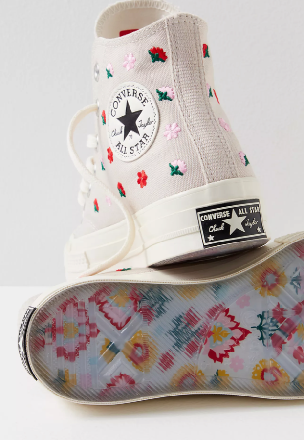 Кеды Converse Chuck Taylor 70 серые высокие с вышивкой "цветочки" в Москве