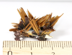 Редкость! Рутил свободного роста, сростки "звезды" золотистых игольчатых кристаллов на кристаллах гематита, Бразилия (24*15*15 мм, 2,45 г) №37910