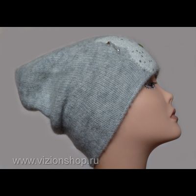 Шапка с кошкой женская вязаная Италия Vizio 6167 CL серая