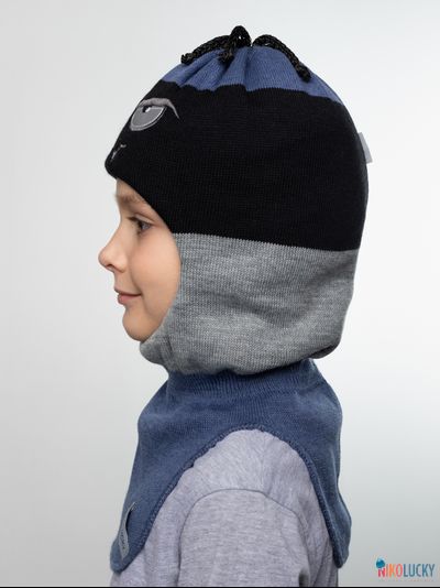 Шапка-шлем  19101-06, цвет черный, серый, джинс р. 48-50