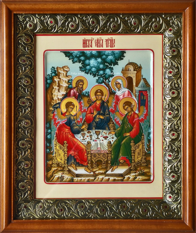 Троица Пресвятая. Рукописная икона. 22х28см в киоте.