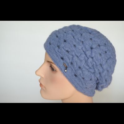 Голубой берет вязаный из мохера и альпака Vizio Италия 6992 фото