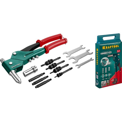 Заклепочник в кейсе KRAFTOOL Combo3-M6, 360°, 3 вида заклёпок (31178_z01)
