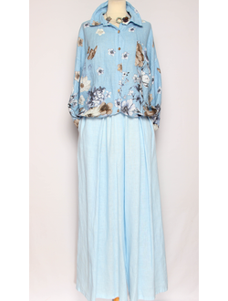 Юбка-брюки "Лён широкие палаццо" голубые р.48-54