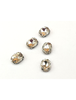 Стразы стеклянные пришивные в цапах,  8*10 мм цвет серебро