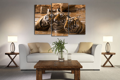 Модульная картина "Тигры в воде"