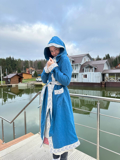 Халат для бани из крапивы "Легкий Пар" с капюшоном