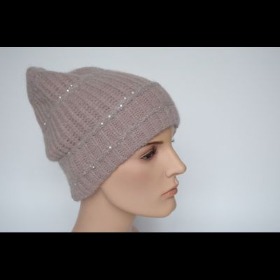 Вязаная шапка из мохера с отворотом розовая Vizio Италия 6460 CLR