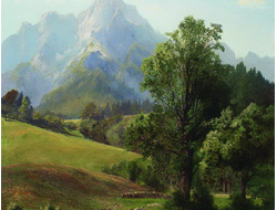 Картина обогреватель, репродукция Арсения Мещерского Альпийский пейзаж