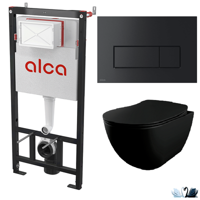 Унитаз с инсталляцией подвесной Creavit Free черный в комплекте с Alcadrain AM101/1120-4:1 RU M578-0001 с черной клавишей