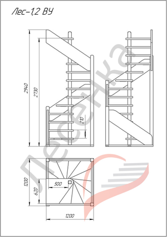 Деревянная винтовая лестница ЛЕС-1,2ву