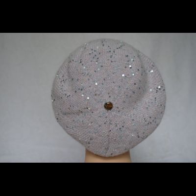 Лиловый вязаный женский берет с пайетками Vizio Италия 6917