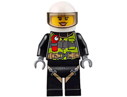 Fire - Reflective Stripes with Utility Belt and Flashlight, White Helmet, Trans-Brown Visor, Peach Lips Open Mouth Smile, n/a (cty0651)