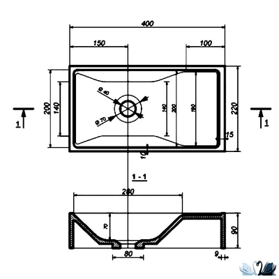 Мини-Раковина Эстет Mini 40 х 22 см из камня на тумбу